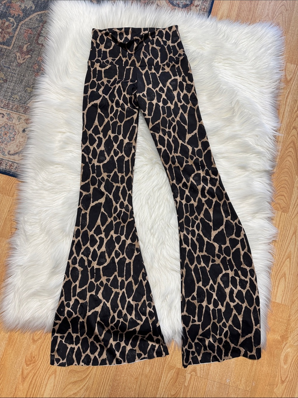 Free People Movement Rare Giraffe Print Flared Pants - Black & Tan Small/Medium